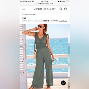 Victoria Secret/Lascana Green Vneck wide leg jumpsuit romper Size 6